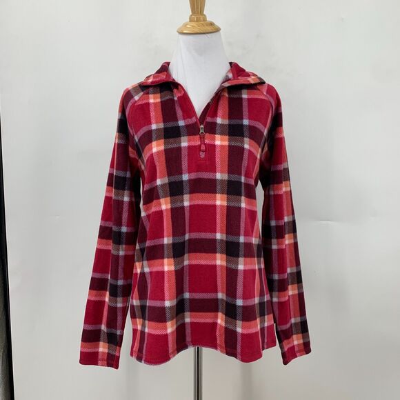 Eddie Bauer Venture Sweater Womens S Small Dark Berry Plaid Quarter Zip Fleece - Picture 2 of 16